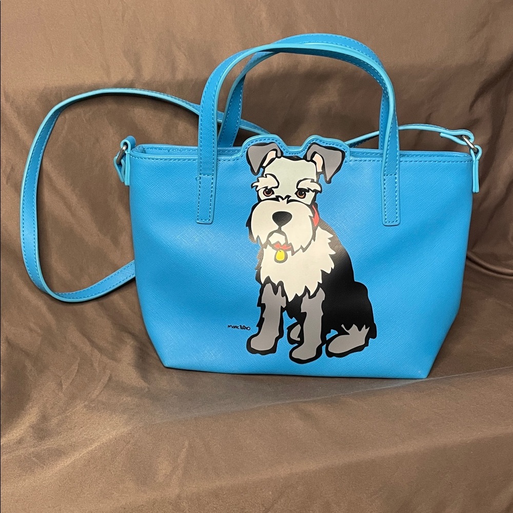 Marc Tetro Schnauzer Dog Blue Tote Crossbody Bag 
Whimsical illustrated